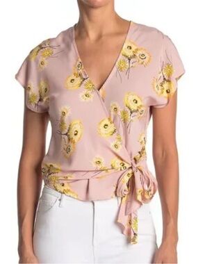 Madewell Twiggy Wisteria Dove Floral Cap Sleeve Wrap Top
